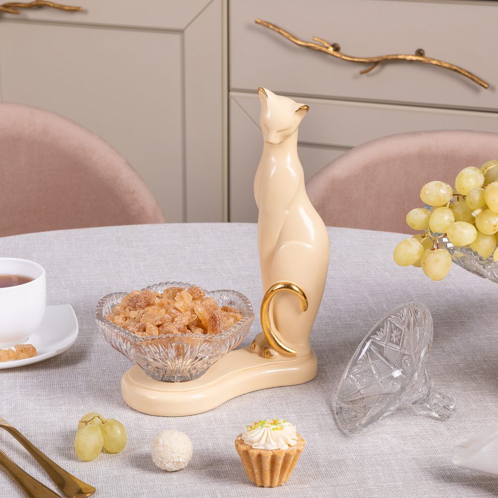 Сахарница стеклянная с крышкой Кошка Шелби Айвори