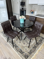 Круглый стеклянный раздвижной стол "Черный оникс" и стулья "ГУЧИ" коричневый