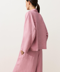 Oysho Рубашка-поло оверсайз с длинными рукавами из 100%-го льна, светло-розовый