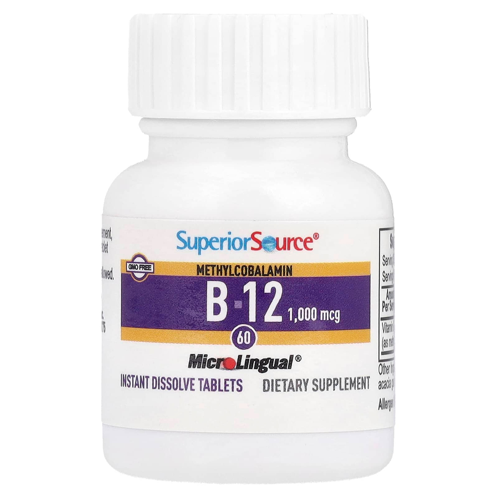 Superior Source, метилкобаламин, витамин B12, 1000 мкг, 60 быстрорастворимых таблеток MicroLingual®