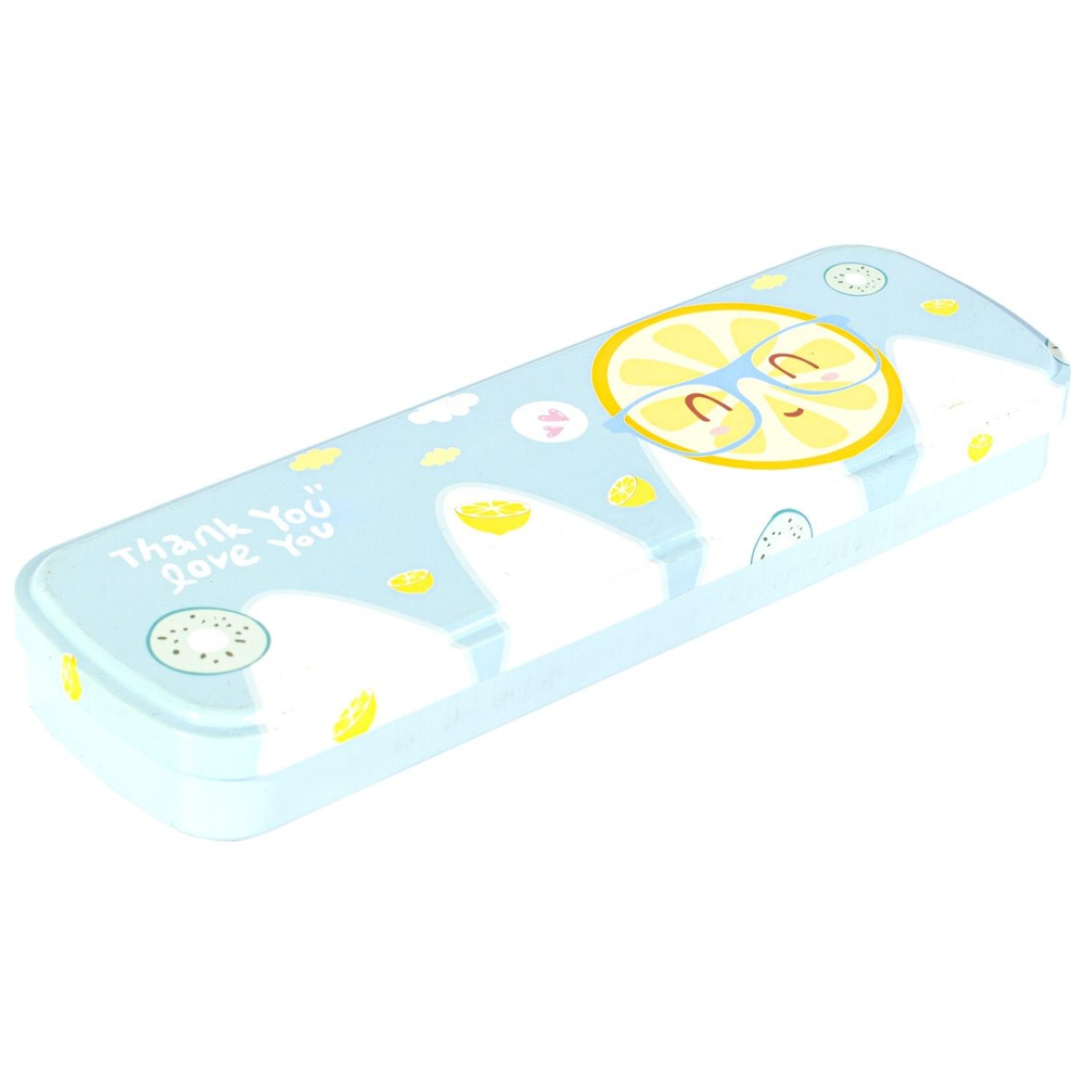 Пенал металлический 2 отделения Alingar, таблица умножения, 55 х 190 мм, "Фрукт", ассорти (роз,голуб,фиолет,син), надпись"Thank you, love you"