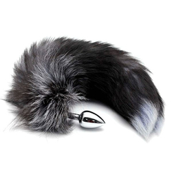 Анальная пробка с хвостом ALIVE Black And White Fox Tail, S