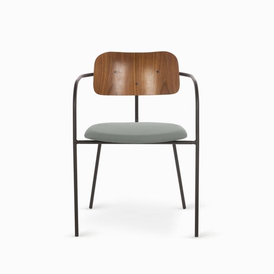 Обеденный стул Gloster металлический каркас, серая ткань и спинка из дерева