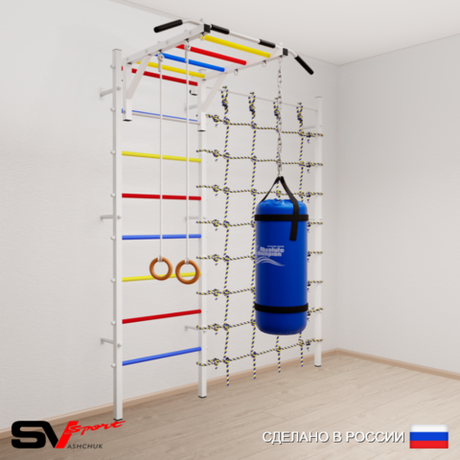 Шведская стенка Sv Sport усиленная 63010 (Турник рукоход/Кольца/Цепь/Мешок 15кг/Канатный лаз)