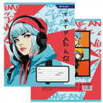 Тетрадь 12л., клетка, Alingar, скрепка, блок офсет, 100% белизна, мелованный картон (стандарт), "Anime style"