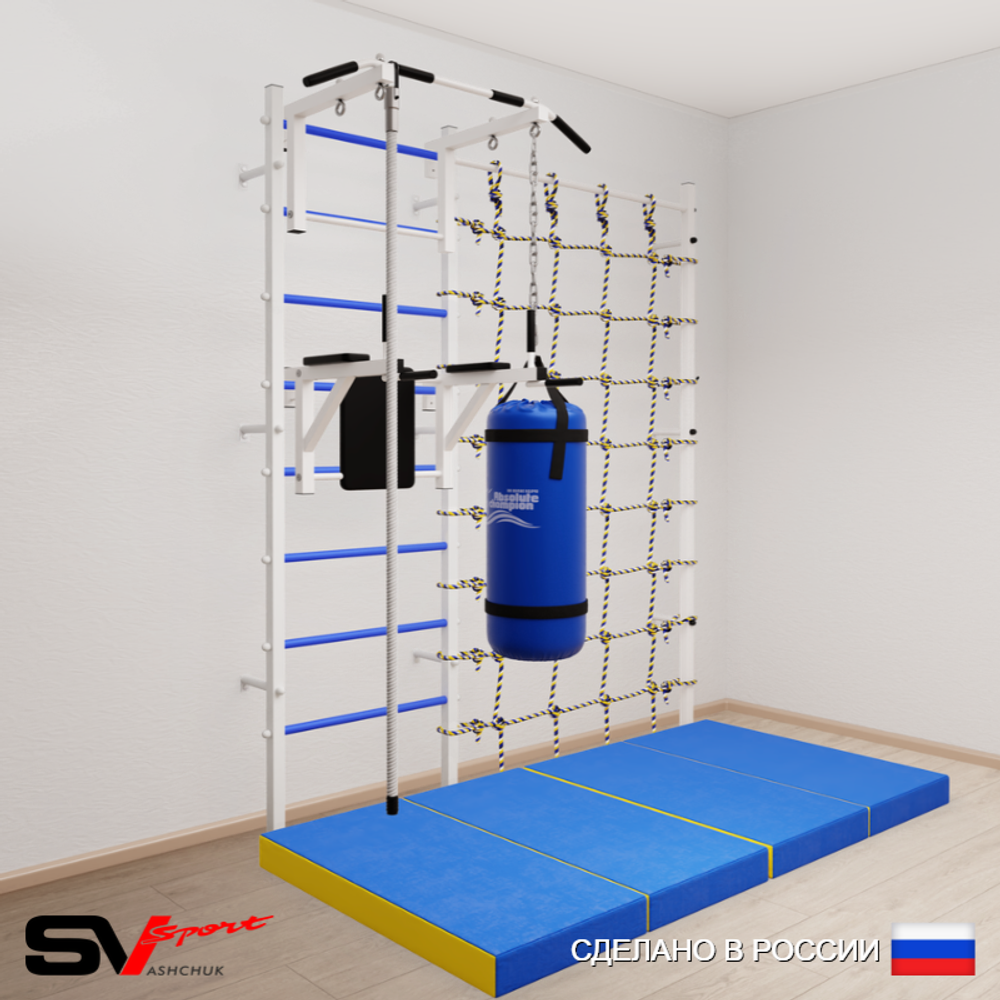 Шведская стенка Sv Sport усиленная 67070 (Турник стандарт/Брусья/Канат/Цепь/Мешок 30кг/Мат 2м/Канатный лаз)