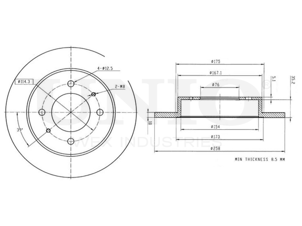 Диск тормозной задний UNIO BRD-20229