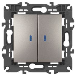 Выключатель ЭРА Elegance 14-1105-16 двойной с подсветкой, 10АХ-250В, титан