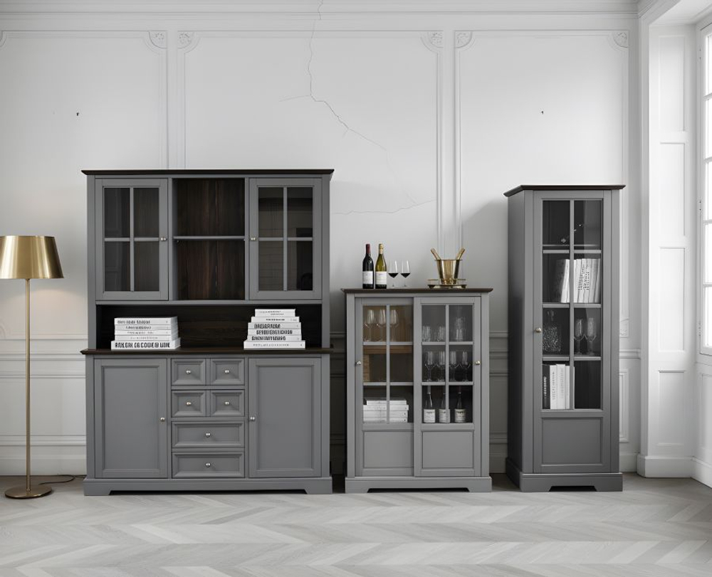 Шкаф-витрина деревянная Лэйквью 103х41х139 см, сервант с 2 раздвижными дверями из массива сосны