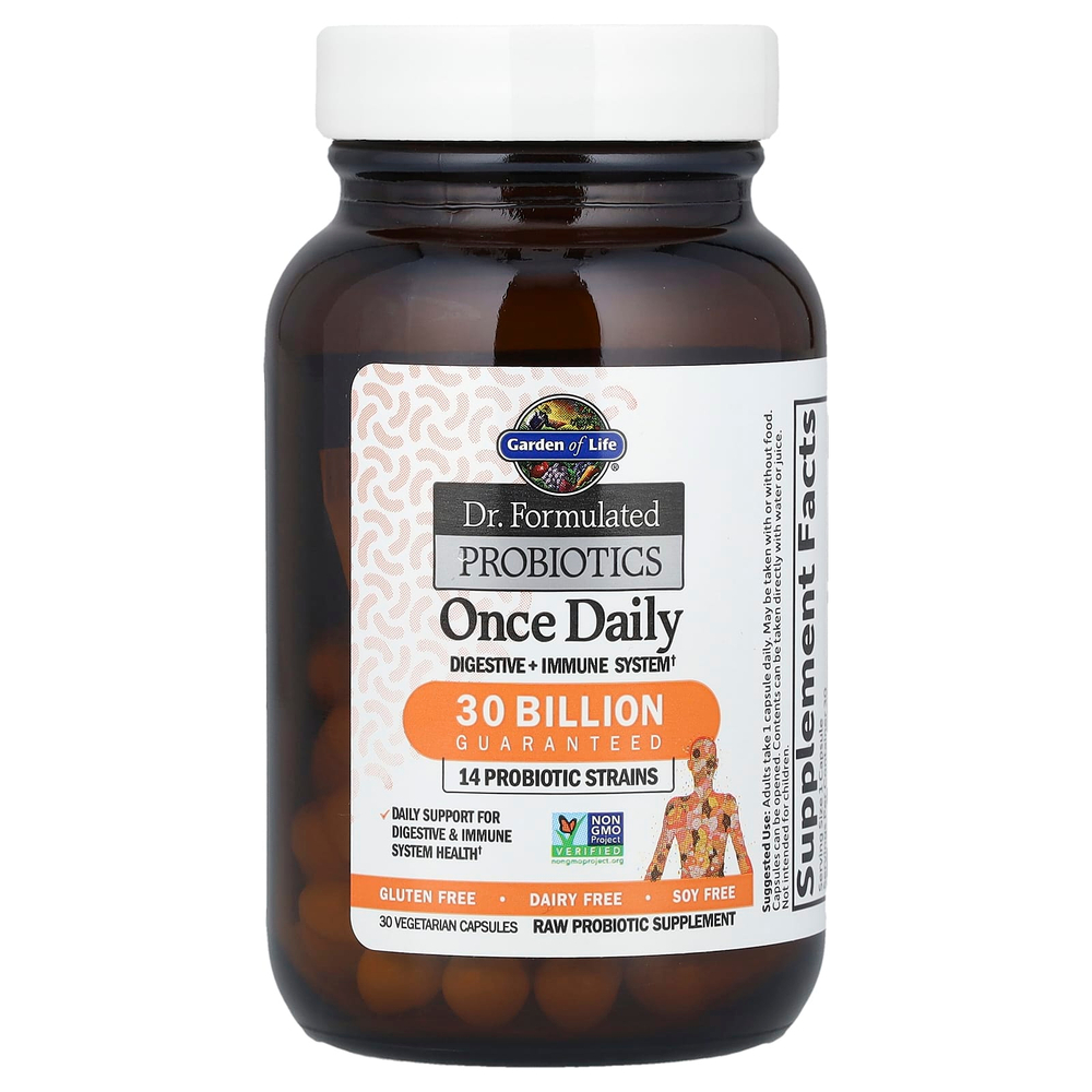 Garden of Life, Цельнопищевой магний Формула пробиотиков, один раз в день, 30 вегетарианских капсул