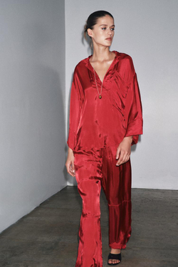 ZARA АТЛАСНАЯ РУБАШКА С КАРМАНОМ — LIMITED EDITION, ТЕМНО-РОЗОВЫЙ