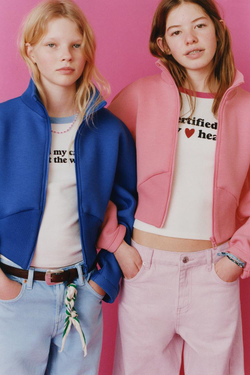 ZARA КУРТКА ИЗ НЕОПРЕНА В РУБЧИК, ВАСИЛЬКОВЫЙ