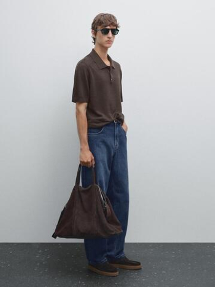 Massimo Dutti Поло из 100% льна, серый