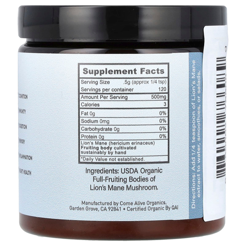 La Republica, Superfoods, ежовик гребенчатый, грибной порошок, 60 г (2,12 унции)