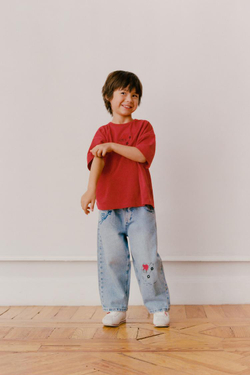 ZARA ДЖИНСЫ BAGGY С ВЫШИВКОЙ «СЕРДЕЧКИ» ORFAYO ©, ГОЛУБОЙ