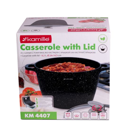 Кастрюля 6,2 л. из литого алюминия Kamille KM 4407 с мраморным покрытием