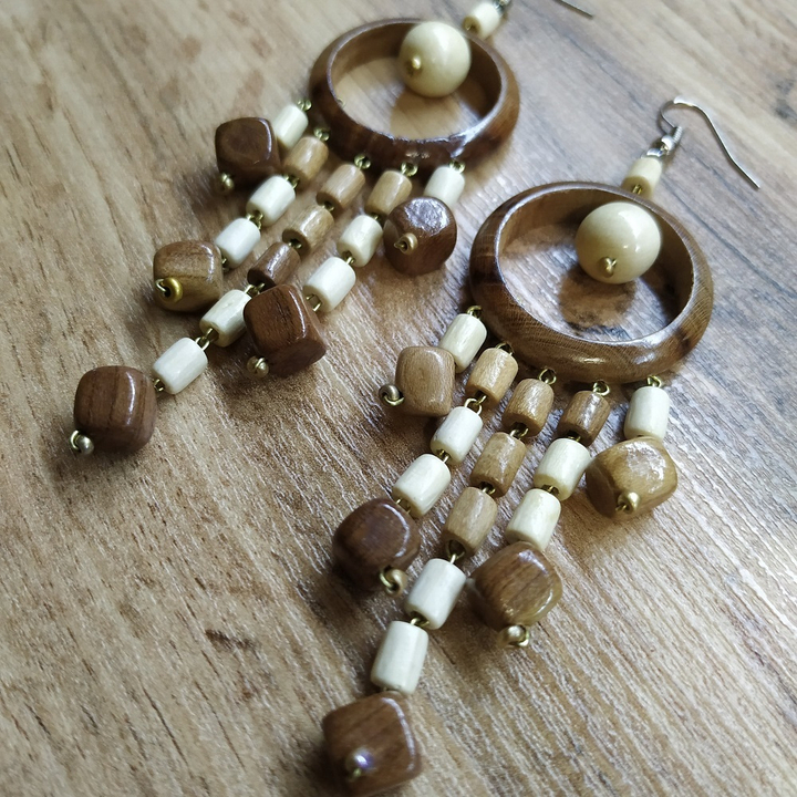 Серьги Кольцо с подвесами, дерево