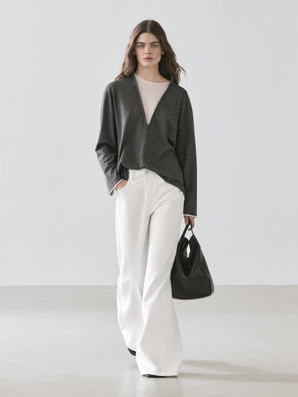 Massimo Dutti Свитер из смесового хлопка с контрастной отделкой, маренго