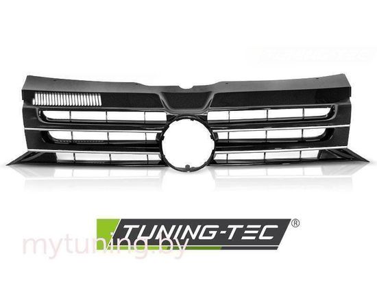 Решетка радиатора для Volkswagen T5 (10-15) черная глянцевая с хромированными полосами