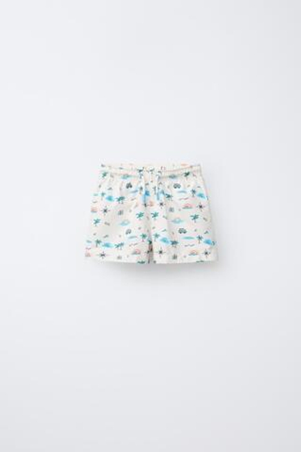 ZARA ПЛАВКИ ИЗ ТКАНИ С ПРИНТОМ, ПЕСОЧНЫЙ
