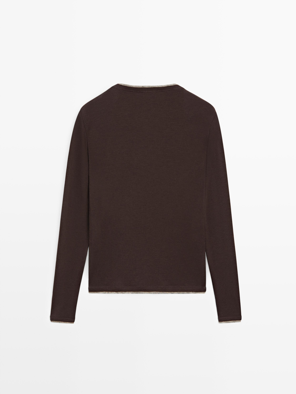 Massimo Dutti Футболка с длинными рукавами и двойной строчкой, коричневый