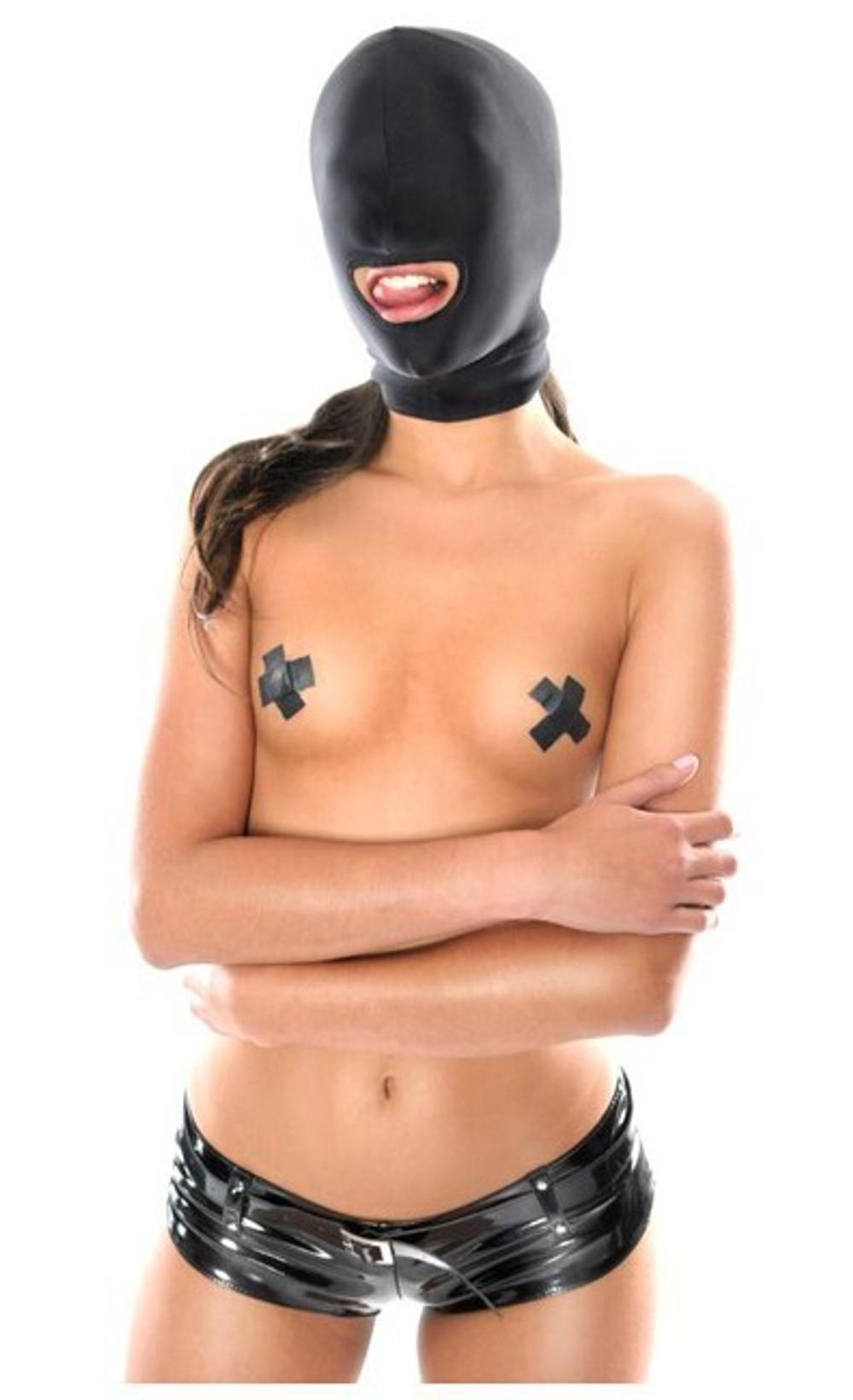 Маска с отверстием для рта черная Fetish Fantasy Series Spandex Open Mouth Hood (Цвет: черный)