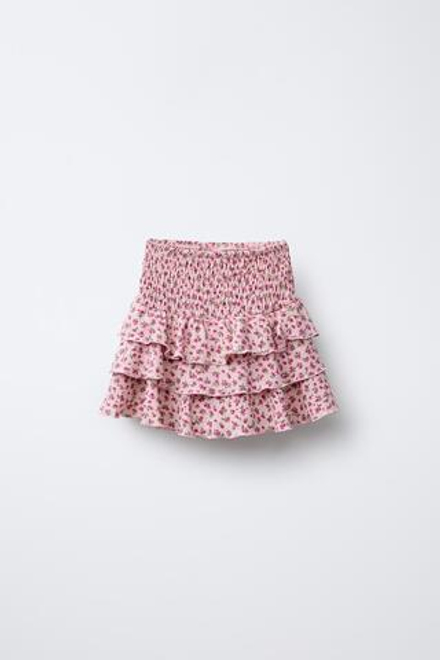 ZARA ЮБКА-ШОРТЫ ИЗ РЕЛЬЕФНОЙ ТКАНИ С ЦВЕТОЧНЫМ ПРИНТОМ, РОЗОВЫЙ