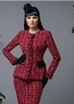 01-02-23 FW Приталенный твидовый жакет в клетку, красный, черный, белый