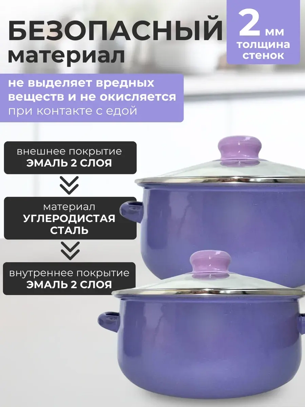 Набор кастрюль с крышками 2 шт.