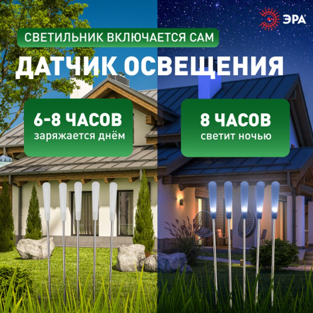 Светильник уличный ЭРА ERASF23-13 Камыши на солнечной батарее садовый высота 60 см 5 шт 5 LED