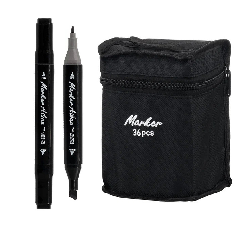 Маркер для скетчинга, двусторонние, Basir, четырехгранные, спиртовые, 36 шт