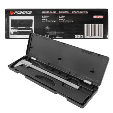 Штангенциркуль (0-250мм, 0.02мм, внутр. ?, наруж. ? + глубиномер), в пластиковом футляре Forsage F-5096P3