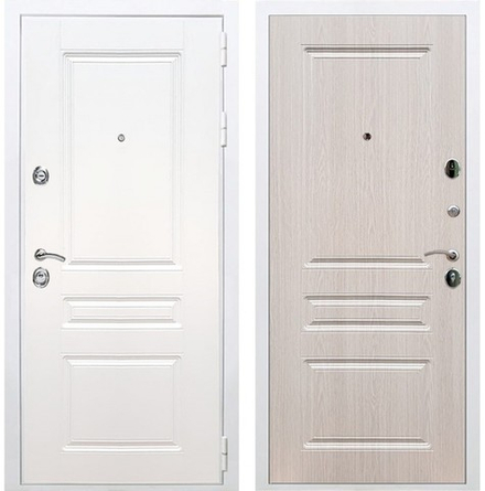 Входная металлическая белая дверь RеX (РЕКС) Премиум H белая ФЛ-243 силк сноу / ФЛ-243 беленый дуб