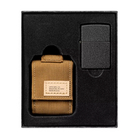 Набор Zippo в подарочной коробке (чёрная зажигалка Black Crackle и коричневый нейлоновый чехол)