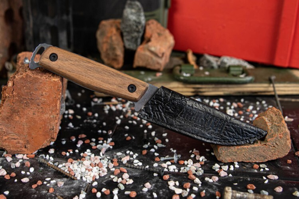 Нож Kizlyar Supreme General X1 AUS-8 SW (Stonewash, Дерево, кожаный чехол)