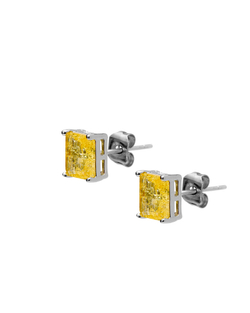 Серьги-гвоздики, желтый прямоугольный циркон