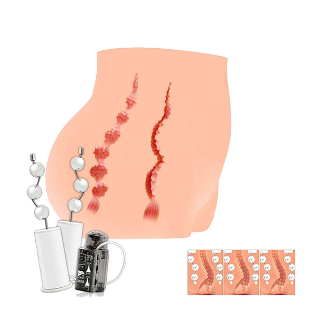 Мастурбатор-полуторс 22х14х15см с вибрацией и двумя любовными тоннелями Kokos Cherry