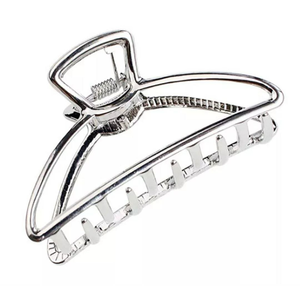 Заколка Краб для волос. Полукруглая. Металл. Цвет серебро