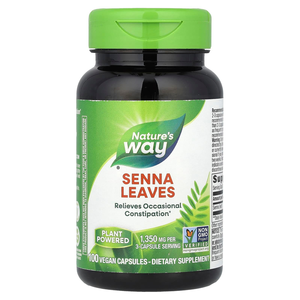 Nature's Way, листья сенны, 100 веганских капсул (450 мг в 1 капсуле)