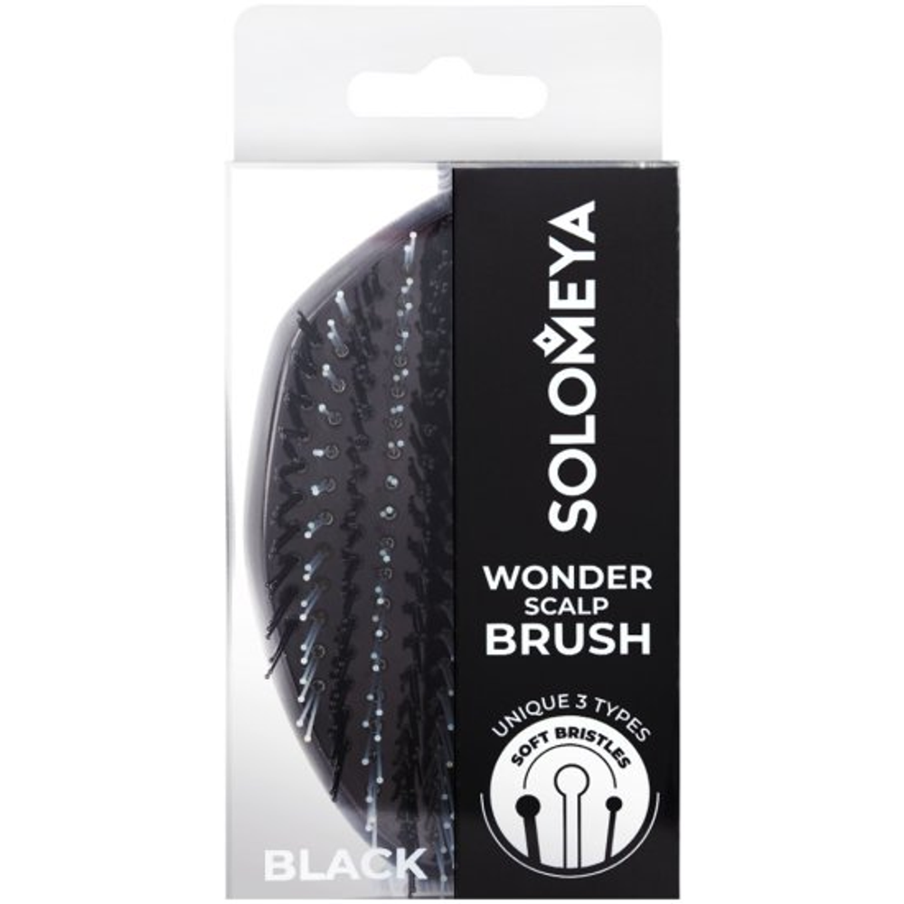 Solomeya Многофункциональная расческа для распутывания, массажа и мытья кожи головы, мини, Черная
