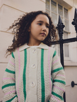 Кардиган вязаный с воротником для девочки Next E25-053, Кремовый, Зеленый