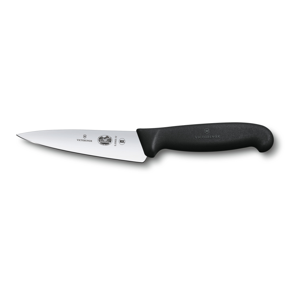 Фото нож разделочный VICTORINOX Fibrox с лезвием из нержавеющей стали 12 см и рукоятью из пластика чёрного цвета с гарантией
