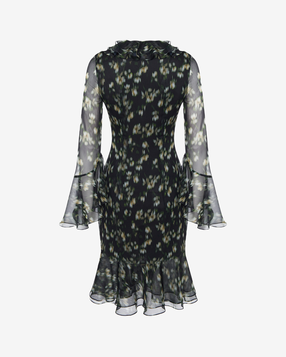 Платье мини из принтованного шифона с воланами