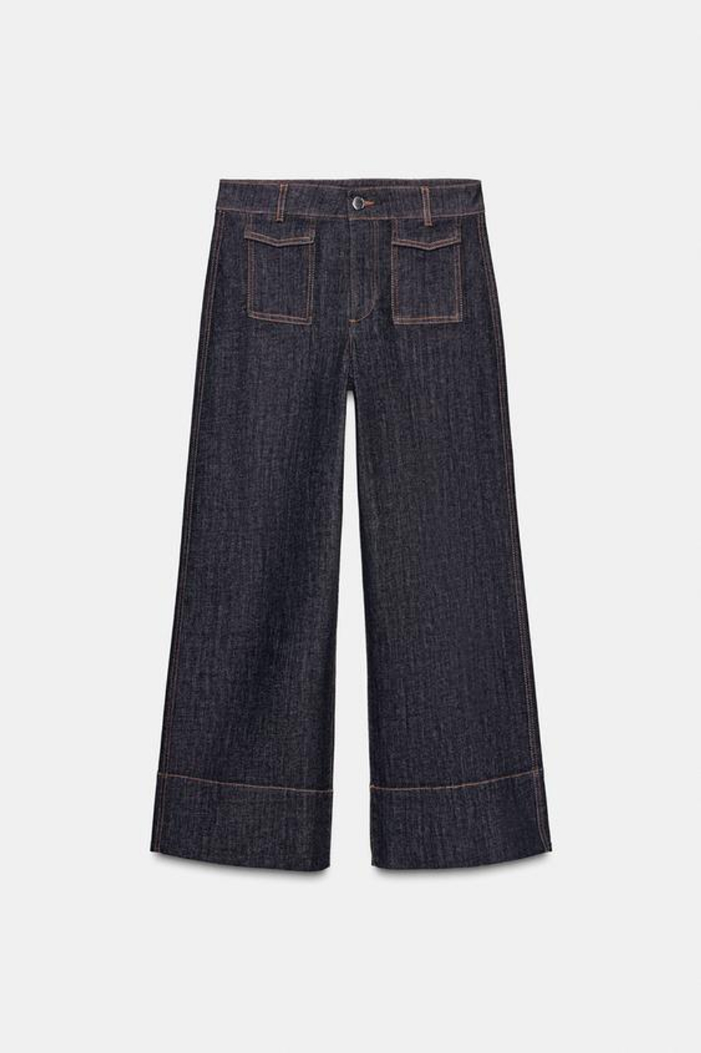 ZARA ДЖИНСЫ Z1975 CULOTTE СО СРЕДНЕЙ ПОСАДКОЙ И КЛАПАНАМИ НА КАРМАНАХ, ЧЕРНЫЙ