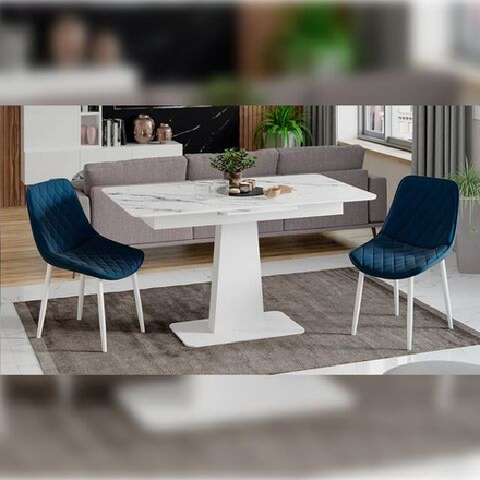 Стол кухонный обеденный раздвижной Белый Муар/Стекло Глянцевое Белый Мрамор, Бридж, 120х80х77 см