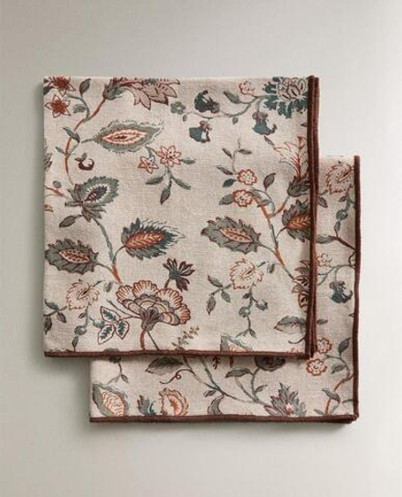 ZARA HOME САЛФЕТКИ С ЦВЕТОЧНЫМ ПРИНТОМ ( 2 ШТ.), СЕРО-КОРИЧНЕВЫЙ