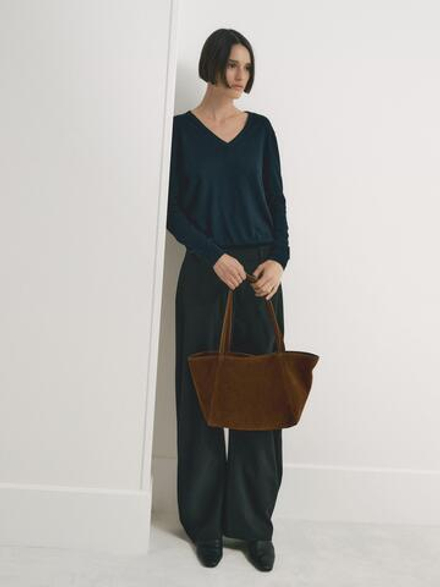 Massimo Dutti Сумка из замши среднего размера, золотой