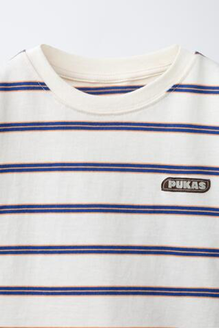 ZARA X PUKAS ФУТБОЛКА В ПОЛОСКУ С ЛОГОТИПОМ PUKAS SURF, БЕЛЫЙ