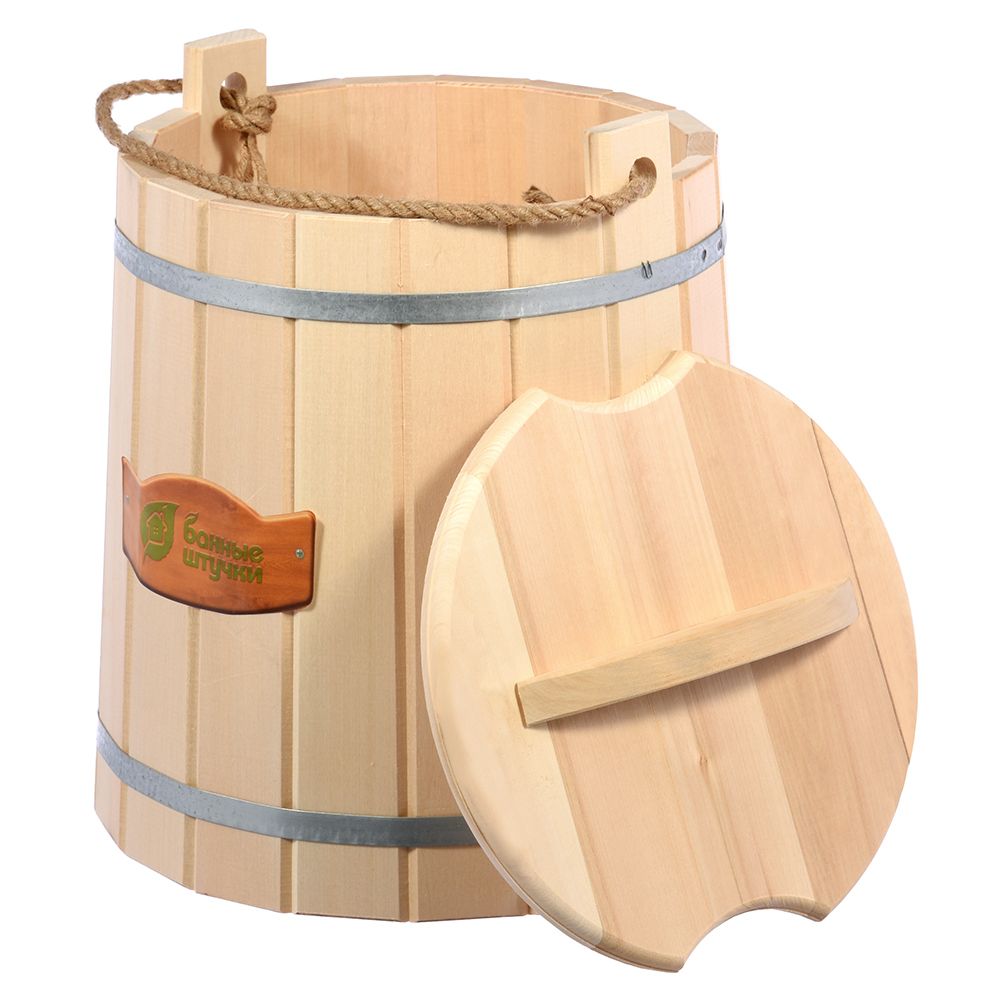 31099 ВЕДРО ДЛЯ БАНИ И САУНЫ "С ЛЕГКИМ ПАРОМ" 15 Л С КРЫШКОЙ, ЛИПА (1) "БАННЫЕ ШТУЧКИ"---