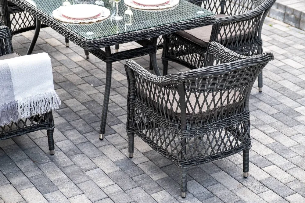 "Амароне" обеденная группа из искусственного ротанга на 6 персон, цвет графит